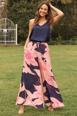 New Rowland Cami Top In Navy Satin Tops