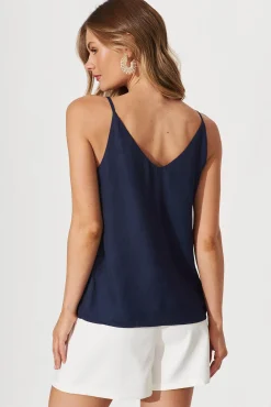 New Rowland Cami Top In Navy Satin Tops