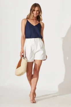 New Rowland Cami Top In Navy Satin Tops