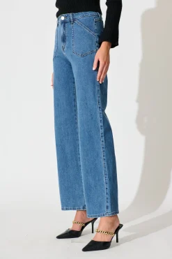 Hot Roxana High Rise Wide Leg Jean in Mid Blue Denim Bottoms|Denim