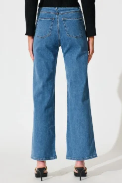 Hot Roxana High Rise Wide Leg Jean in Mid Blue Denim Bottoms|Denim
