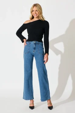 Hot Roxana High Rise Wide Leg Jean in Mid Blue Denim Bottoms|Denim