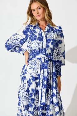 New Sabrina Maxi Shirt Dress in Cobalt Floral Dresses|Party