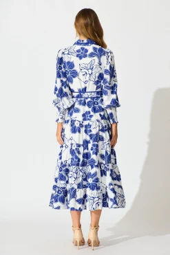 New Sabrina Maxi Shirt Dress in Cobalt Floral Dresses|Party