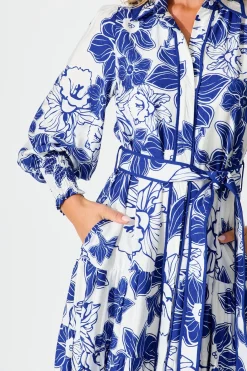 New Sabrina Maxi Shirt Dress in Cobalt Floral Dresses|Party