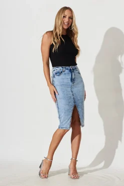 Online Sadie Denim Skirt in Acid Washed Blue Bottoms|Denim