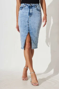 Online Sadie Denim Skirt in Acid Washed Blue Bottoms|Denim
