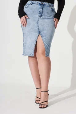 Online Sadie Denim Skirt in Acid Washed Blue Bottoms|Denim