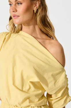 Online Saffron Sky Maxi Off Shoulder Dress in Butter Yellow Cotton Dresses|Casual
