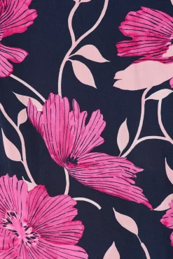 Outlet Sally Midi Shirt Dress In Navy with Pink Floral Dresses|Casual