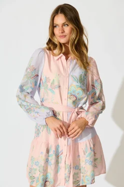 Outlet Sammie Shirt Dress in Pink and Lilac Floral Linen Blend Dresses|Party