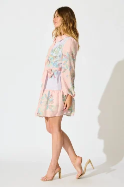 Outlet Sammie Shirt Dress in Pink and Lilac Floral Linen Blend Dresses|Party