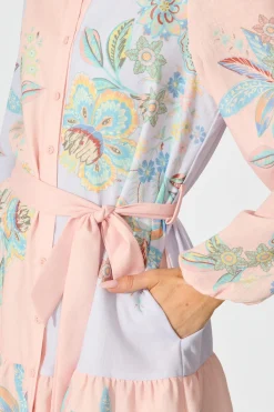 Outlet Sammie Shirt Dress in Pink and Lilac Floral Linen Blend Dresses|Party