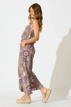 New Sandcastle Jumpsuit In Cream With Purple Paisley Playsuits & Jumpsuits|Jumpsuits & Playsuits