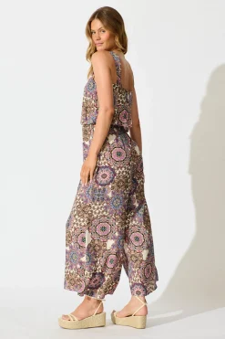 New Sandcastle Jumpsuit In Cream With Purple Paisley Playsuits & Jumpsuits|Jumpsuits & Playsuits