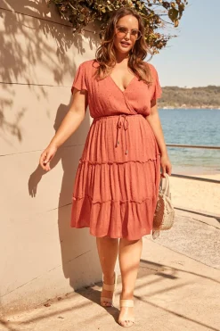 Online Sangria Dress in Dusty Rose Swiss Dot Dresses|Casual