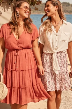 Online Sangria Dress in Dusty Rose Swiss Dot Dresses|Casual
