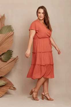 Online Sangria Dress in Dusty Rose Swiss Dot Dresses|Casual