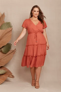Online Sangria Dress in Dusty Rose Swiss Dot Dresses|Casual