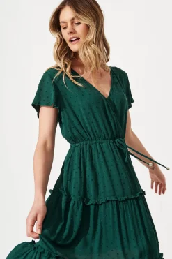 Fashion Sangria Dress In Emerald Green Swiss Dot Dresses|Casual