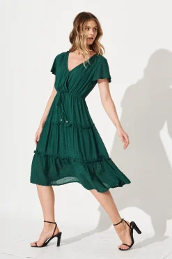 Fashion Sangria Dress In Emerald Green Swiss Dot Dresses|Casual