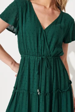 Fashion Sangria Dress In Emerald Green Swiss Dot Dresses|Casual