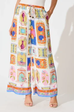 New Santana Pant in Cream with Multi Conversational Print Pants|Pants