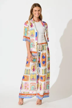 New Santana Pant in Cream with Multi Conversational Print Pants|Pants
