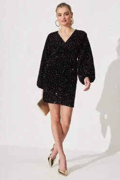 New Sapphira Sequin Dress In Black Dresses|Party