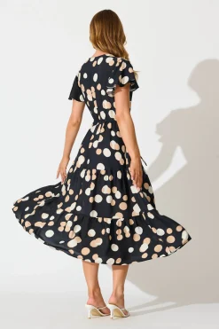 Online Saturday Midi Dress In Black with Cream Spot Dresses|Casual