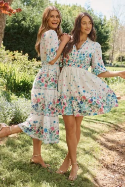 Hot Sausalito Dress In White With Pink And Blue Floral Dresses|Casual