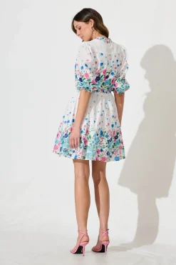 Hot Sausalito Dress In White With Pink And Blue Floral Dresses|Casual