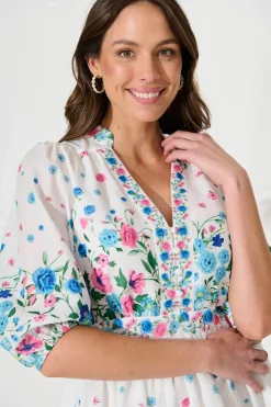 Hot Sausalito Dress In White With Pink And Blue Floral Dresses|Casual