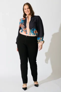 Hot Secret Bloom Blouse Top in Black Multi Floral Linen Blend Tops|Party & Occasion
