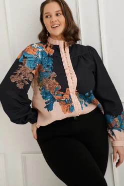 Hot Secret Bloom Blouse Top in Black Multi Floral Linen Blend Tops|Party & Occasion