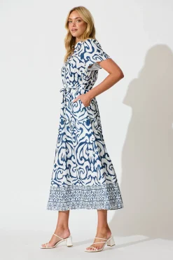Best Selina Maxi Dress in White with Navy Linen Blend Dresses|Casual