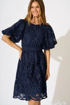 Online Seraphina Lace Dress in Navy Dresses|Party