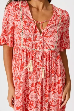 Sale Shake It Out Smock Dress in Red with White Paisley Dresses|Casual