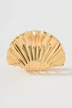 Sale Shella Ribbed Metal Shell Claw Clip in Gold Hair Accessories