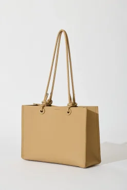 Best Shella Shoulder Tote Bag in Beige Pebble PU Bags