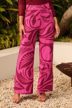 Clearance Sherene Pant in Pink with Wine Print Bottoms