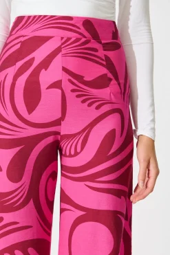 Clearance Sherene Pant in Pink with Wine Print Bottoms
