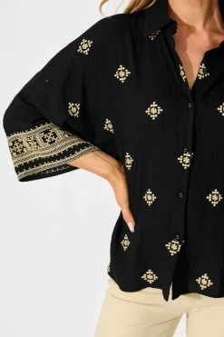 Discount Sherrie Shirt in Black Embroidery Tops|Casual