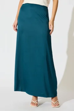 Best Shine Supreme Maxi Skirt in Teal Satin Bottoms|Skirts & Shorts