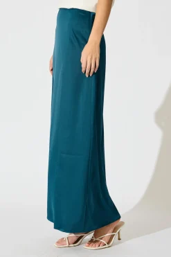 Best Shine Supreme Maxi Skirt in Teal Satin Bottoms|Skirts & Shorts