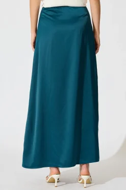 Best Shine Supreme Maxi Skirt in Teal Satin Bottoms|Skirts & Shorts