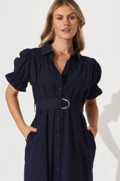 Clearance Sicilly Midi Shirt Dress In Navy Cotton Dresses|Casual
