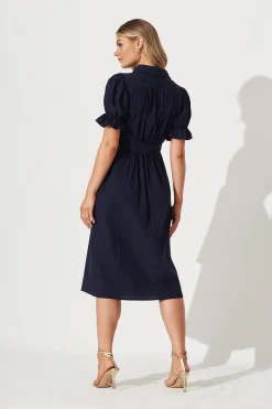 Clearance Sicilly Midi Shirt Dress In Navy Cotton Dresses|Casual