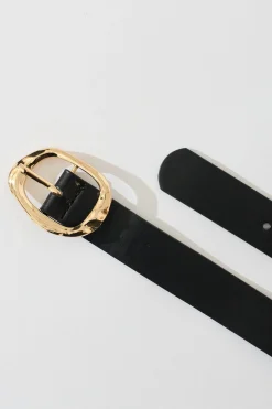 Sale Sienna Belt in Black with Gold Textured Buckle Belts