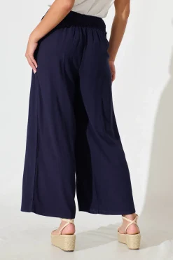 Discount Sirsha Pant in Navy Linen Blend Bottoms